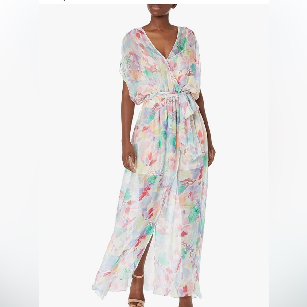 NWT Ramy Brook Exclusive Printed Marion Maxi Dress Blue Pink Pockets XS - Picture 5 of 12